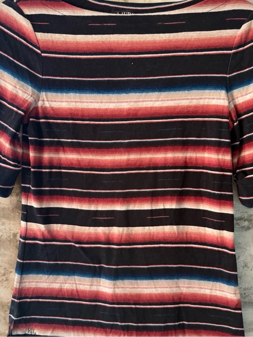 LAUREN Ralph Lauren Striped Boatneck Top Shirt Black Multi Size Small P / S